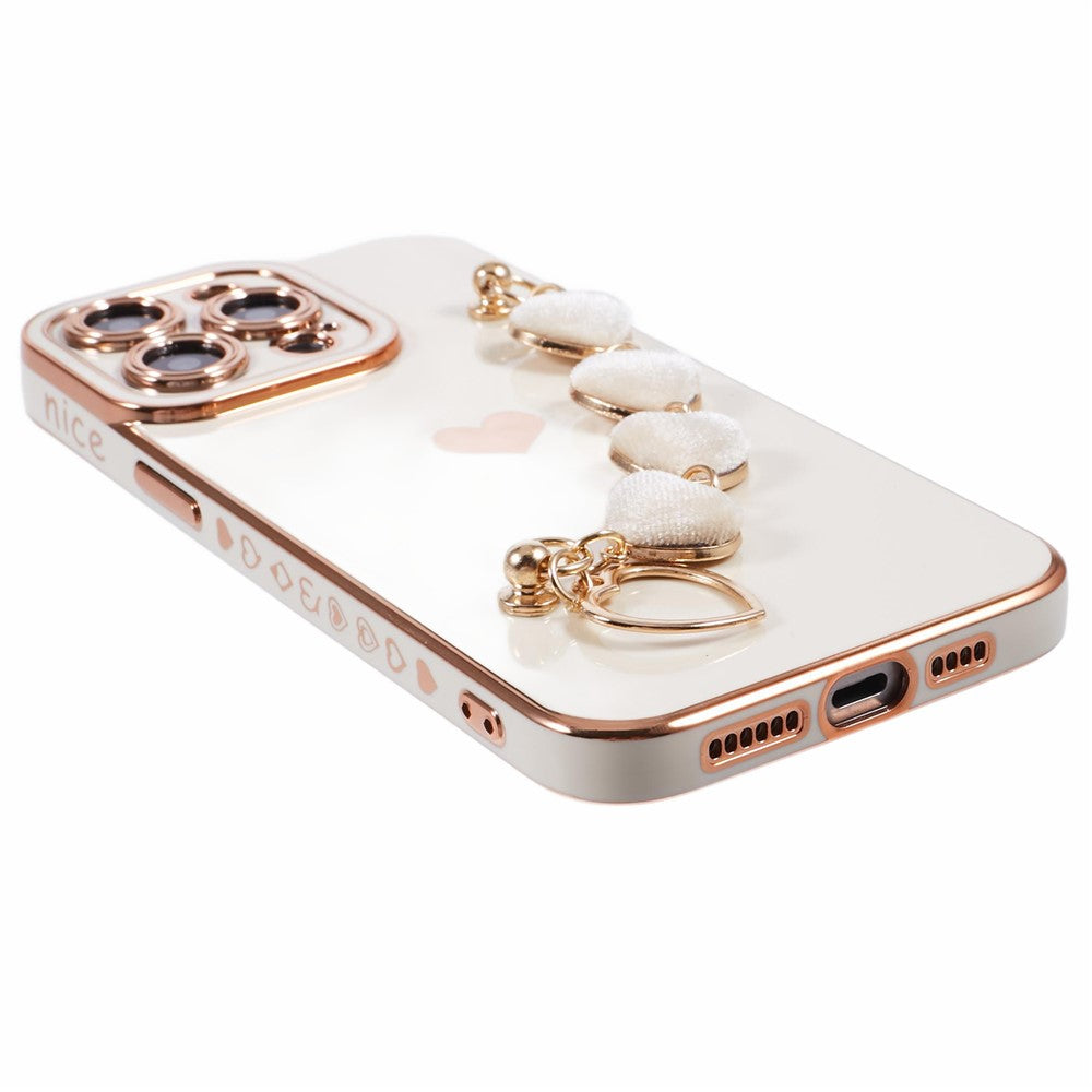 For iPhone 12 Pro TPU Case Electroplating Protective Phone Cover with Heart Chain Strap