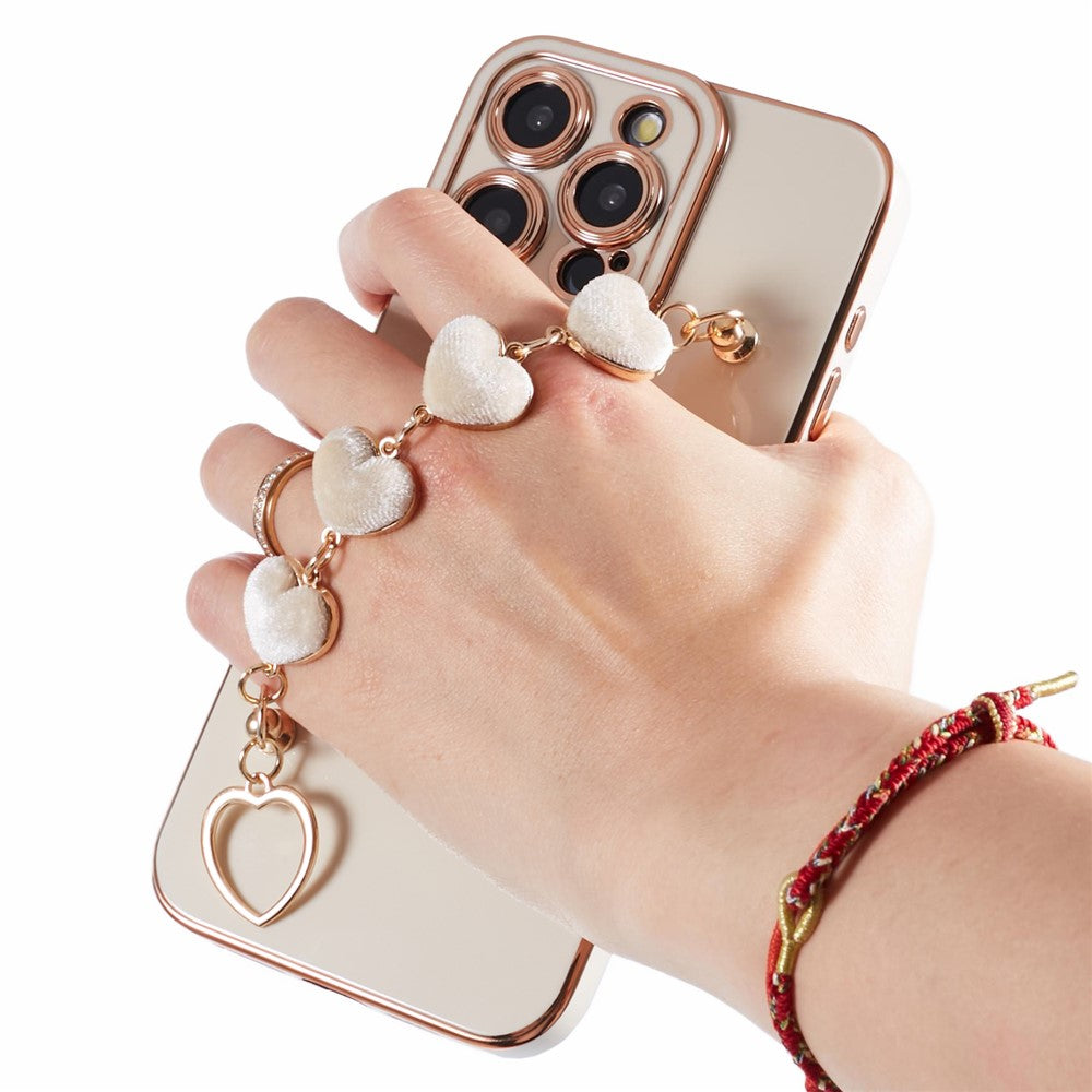 For iPhone 12 Pro TPU Case Electroplating Protective Phone Cover with Heart Chain Strap