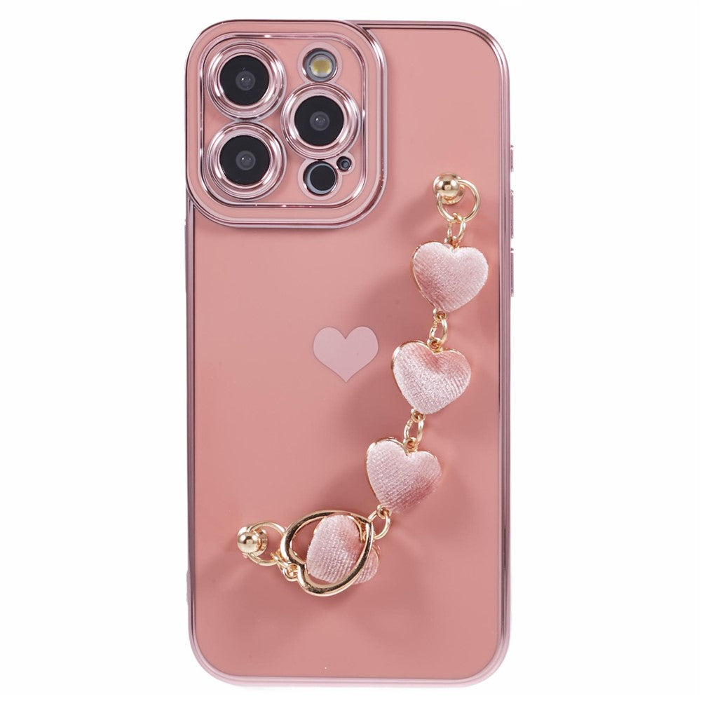 For iPhone 12 Pro TPU Case Electroplating Protective Phone Cover with Heart Chain Strap