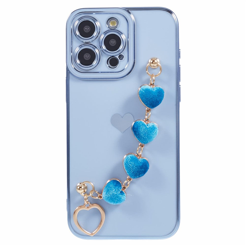 For iPhone 12 Pro TPU Case Electroplating Protective Phone Cover with Heart Chain Strap