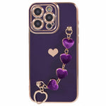 For iPhone 12 Pro TPU Case Electroplating Protective Phone Cover with Heart Chain Strap