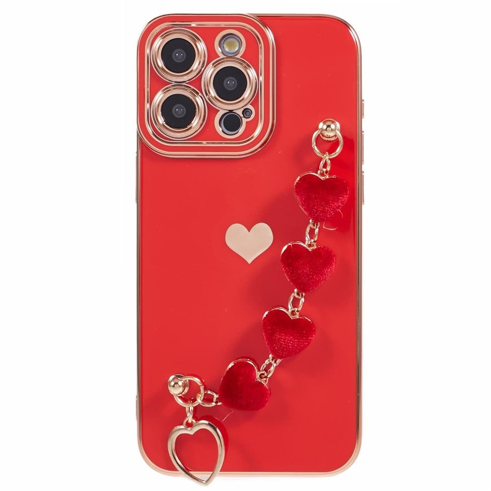 For iPhone 12 Pro TPU Case Electroplating Protective Phone Cover with Heart Chain Strap