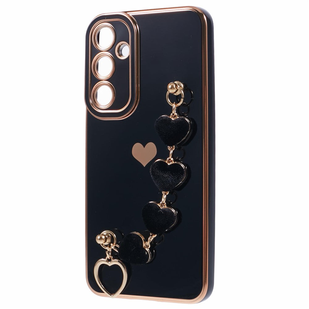 For Samsung Galaxy A35 5G Case Electroplating Edges TPU Phone Cover with Love-Heart Strap