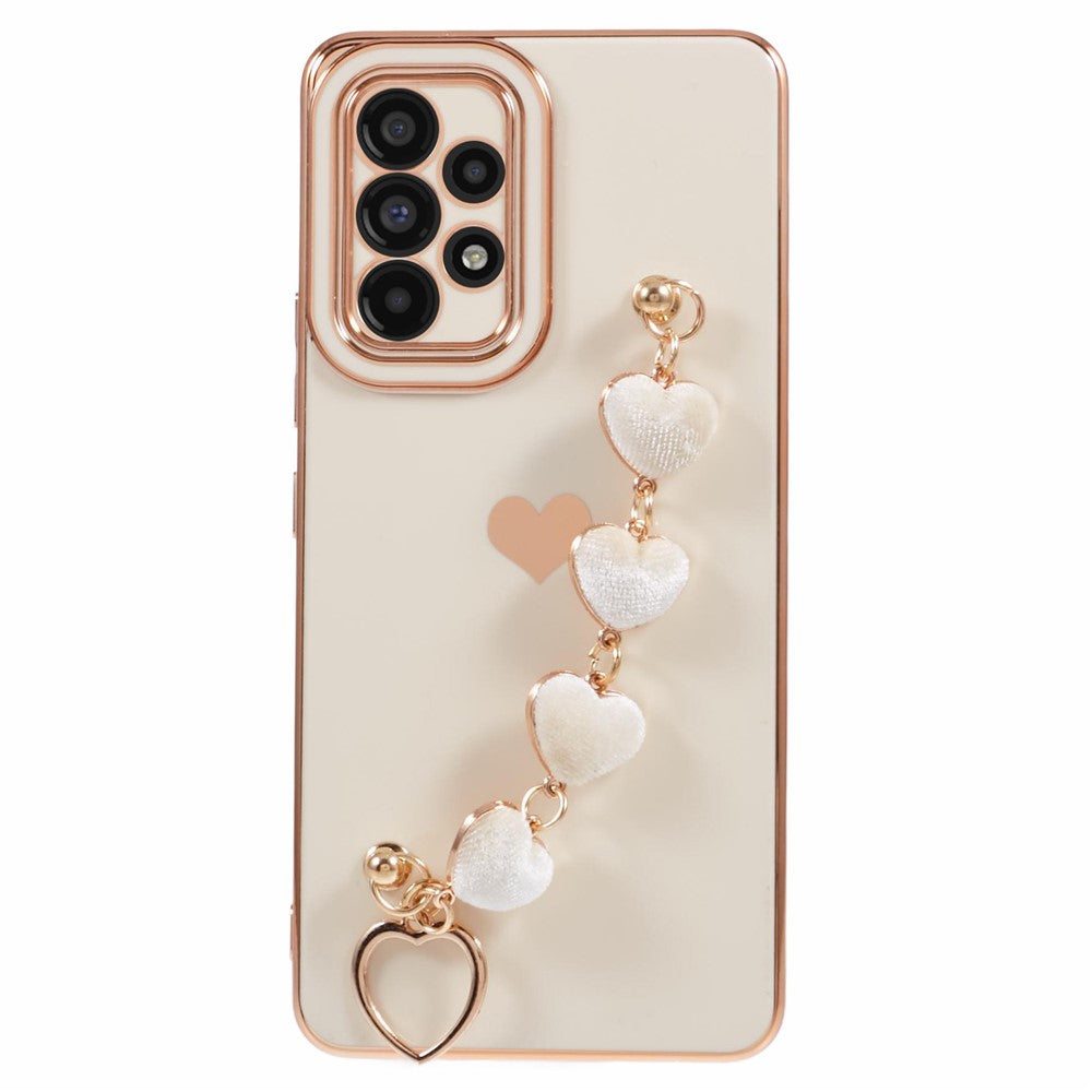 Til Samsung Galaxy A13 4G cover med hjerteprint, TPU-galvaniseret telefoncover med håndrem