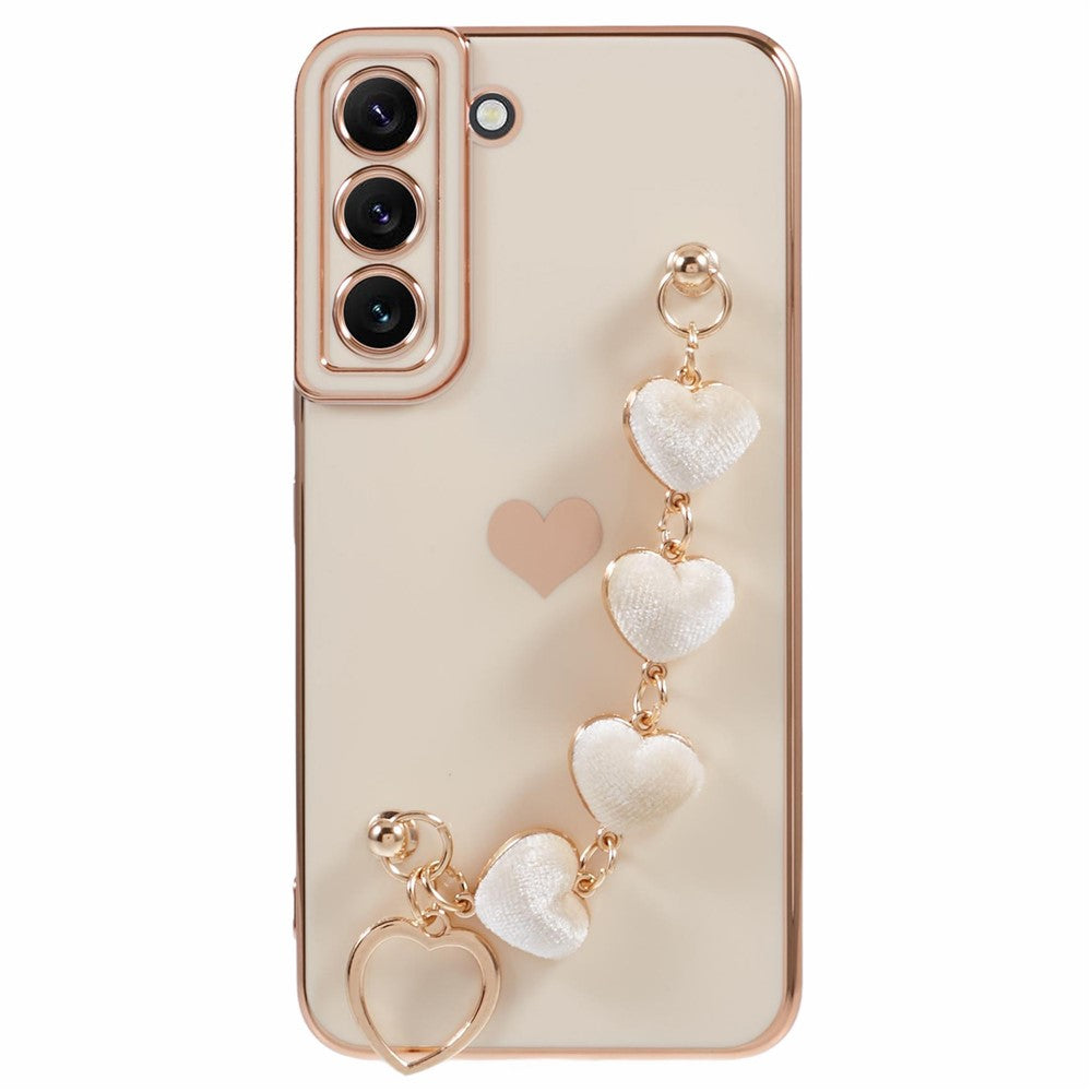 For Samsung Galaxy S22+ 5G Case with Heart Hand Strap TPU Phone Cover Electroplating Edge