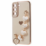 For Samsung Galaxy S22+ 5G Case with Heart Hand Strap TPU Phone Cover Electroplating Edge