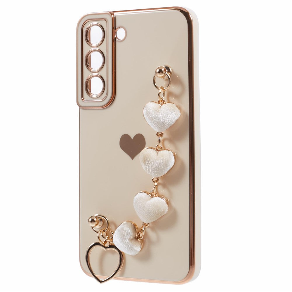 For Samsung Galaxy S22+ 5G Case with Heart Hand Strap TPU Phone Cover Electroplating Edge