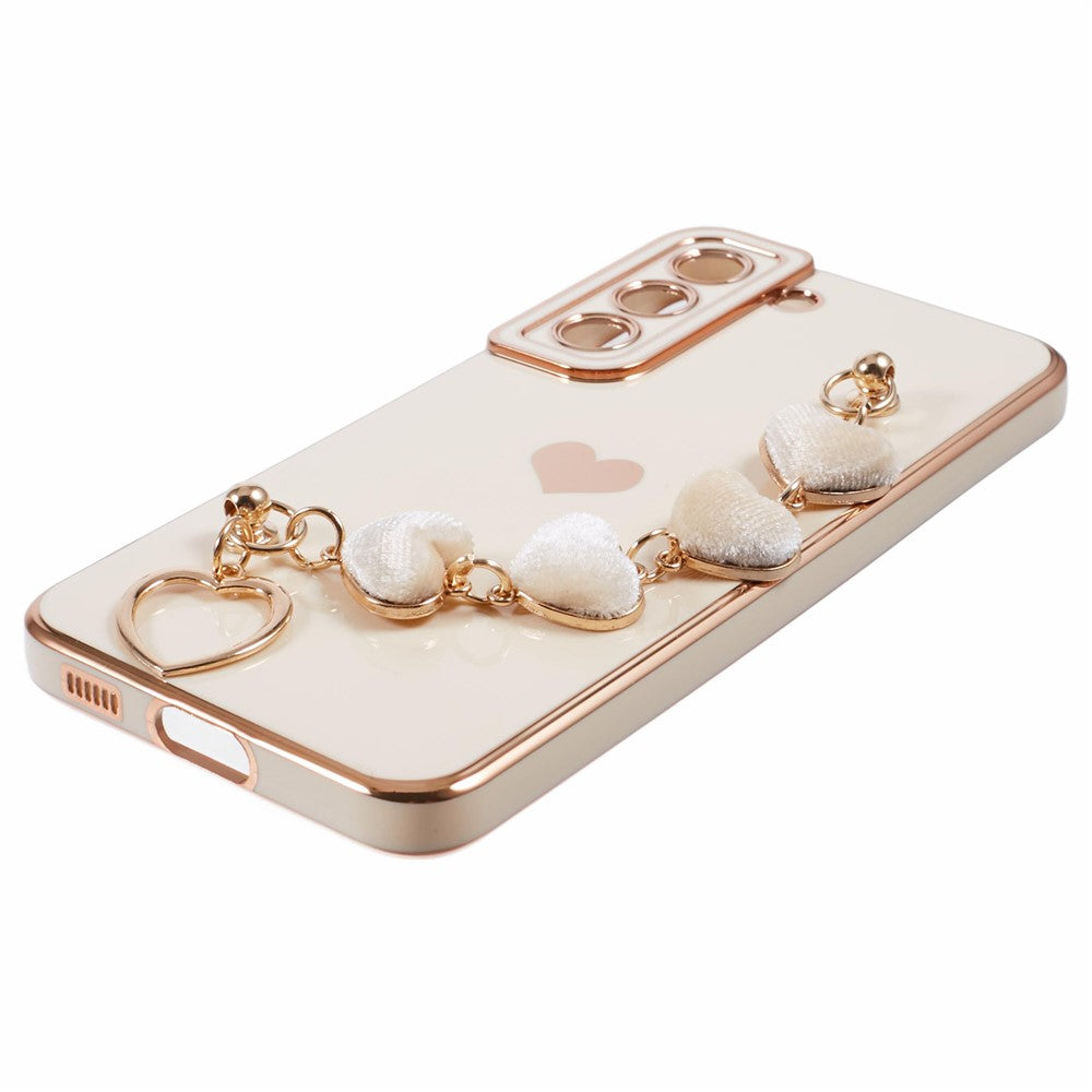 For Samsung Galaxy S22+ 5G Case with Heart Hand Strap TPU Phone Cover Electroplating Edge