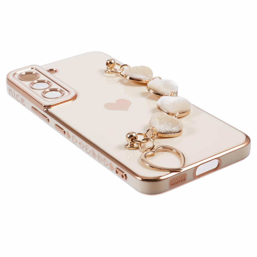 For Samsung Galaxy S22+ 5G Case with Heart Hand Strap TPU Phone Cover Electroplating Edge