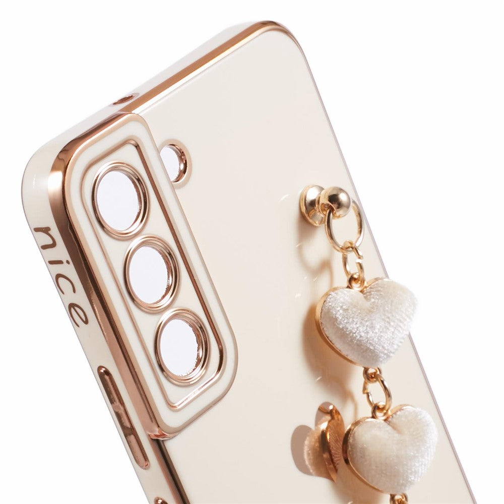 For Samsung Galaxy S22+ 5G Case with Heart Hand Strap TPU Phone Cover Electroplating Edge