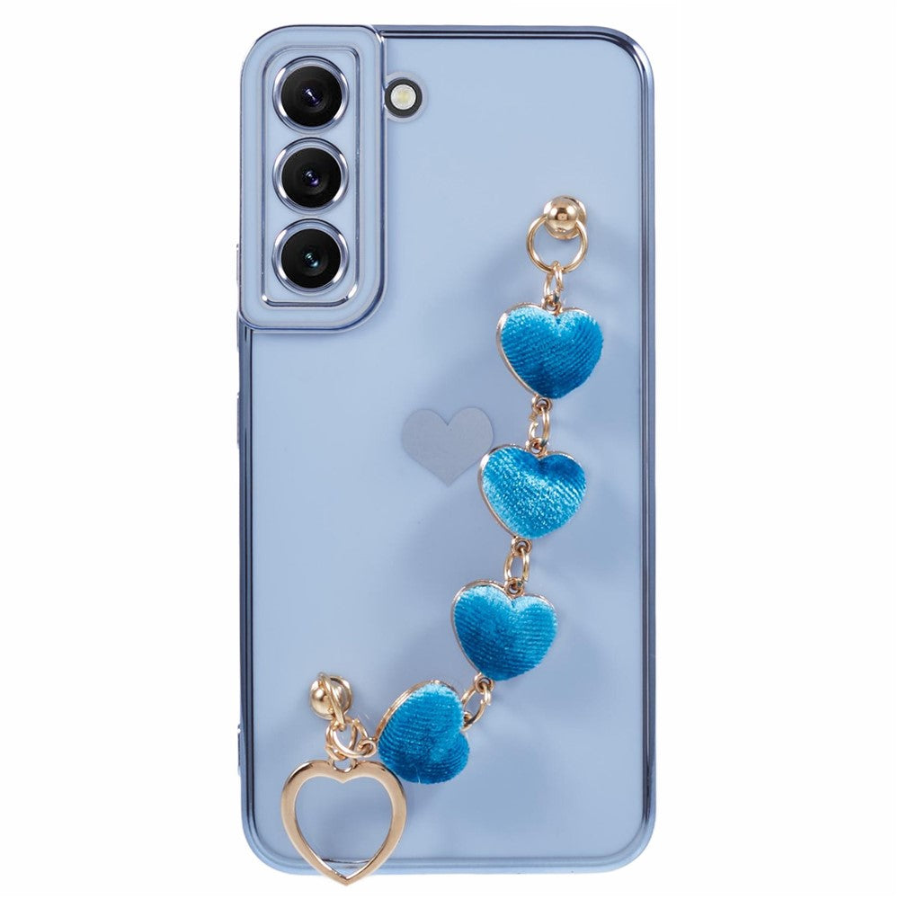 For Samsung Galaxy S22+ 5G Case with Heart Hand Strap TPU Phone Cover Electroplating Edge