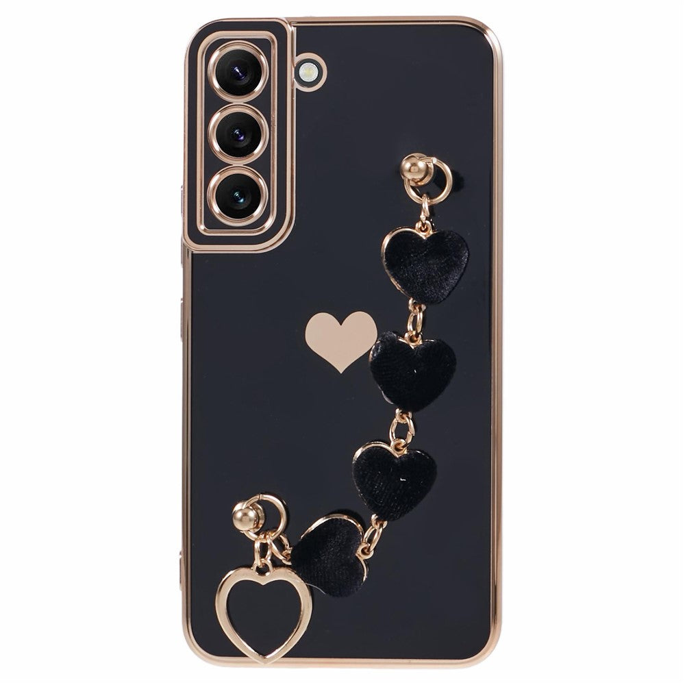 For Samsung Galaxy S22+ 5G Case with Heart Hand Strap TPU Phone Cover Electroplating Edge