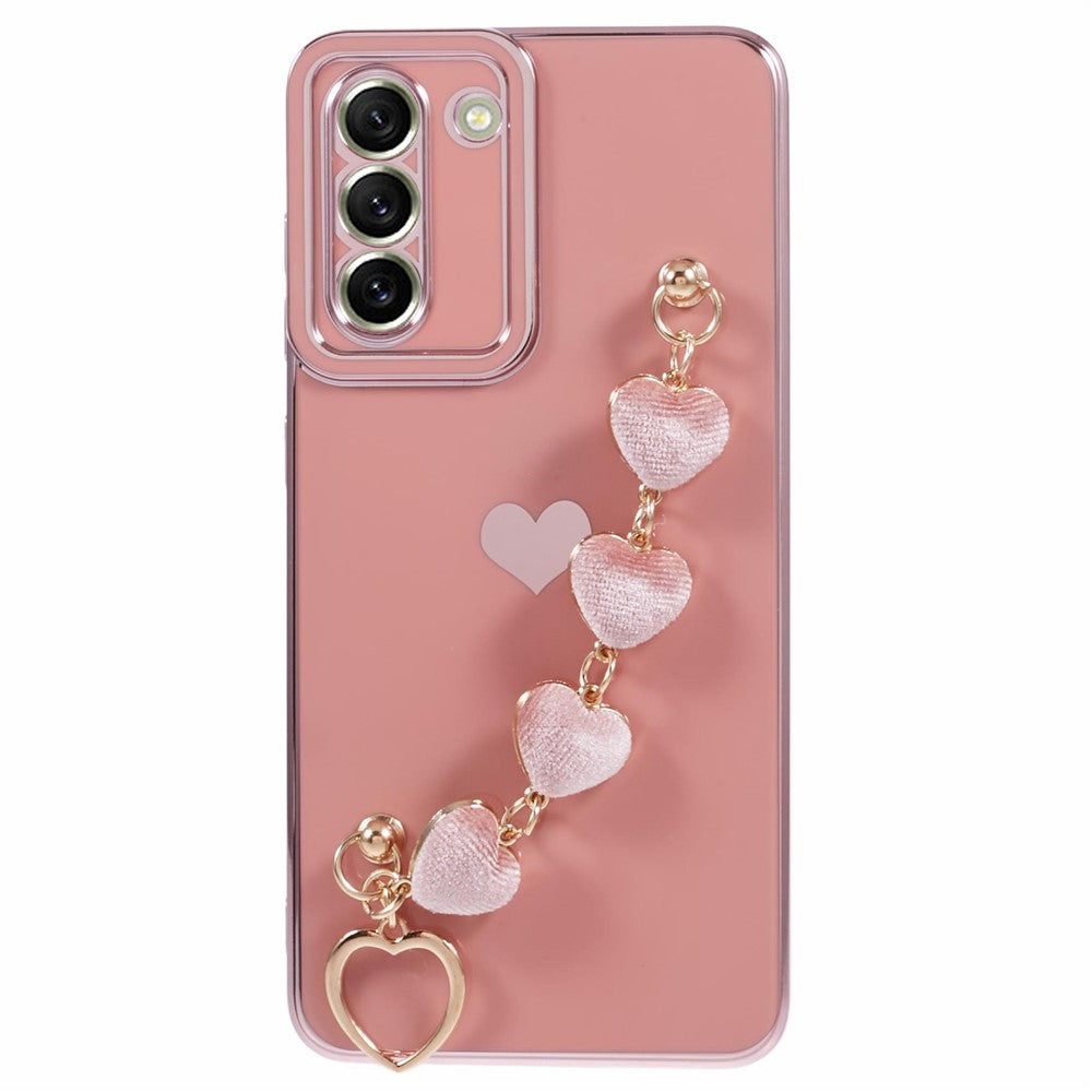 For Samsung Galaxy S21+ 5G Case Anti-Drop Soft TPU Phone Cover with Heart Chain Strap