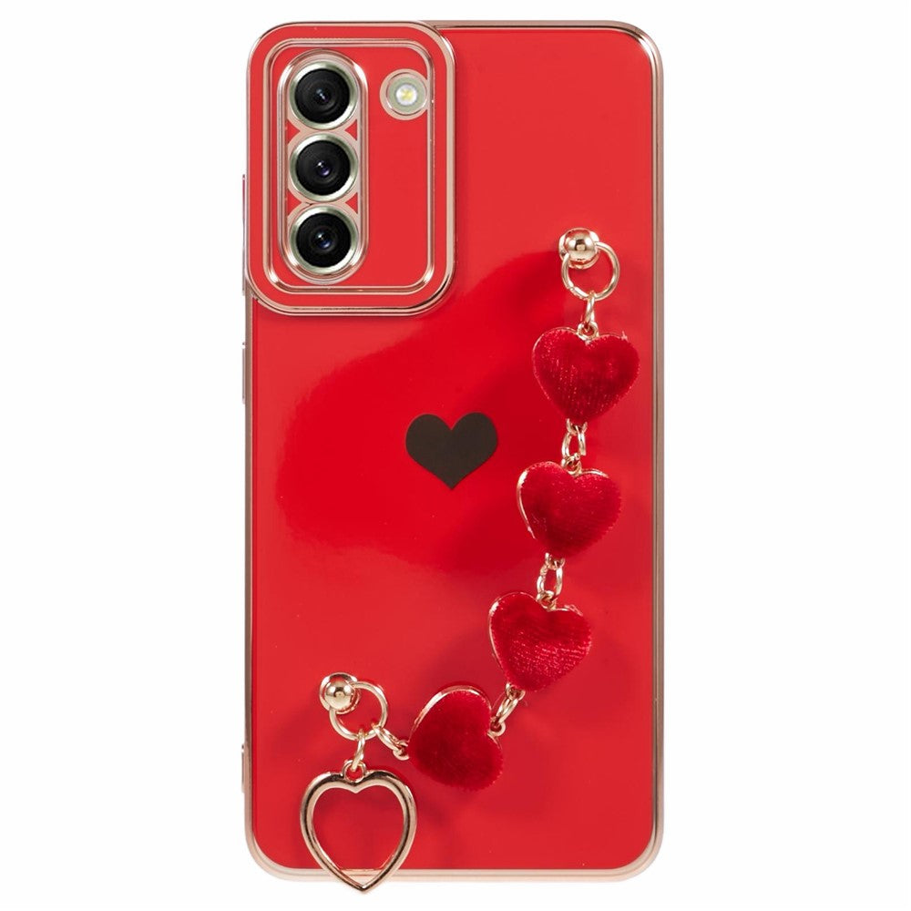 For Samsung Galaxy S21+ 5G Case Anti-Drop Soft TPU Phone Cover with Heart Chain Strap