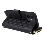 For iPhone 12 mini Zipper Wallet Case Rhombus Leather Handbag Phone Cover