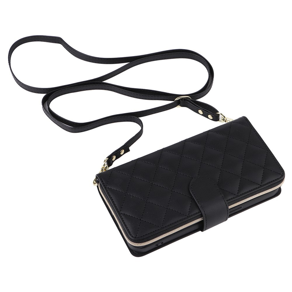 For iPhone 12 mini Zipper Wallet Case Rhombus Leather Handbag Phone Cover