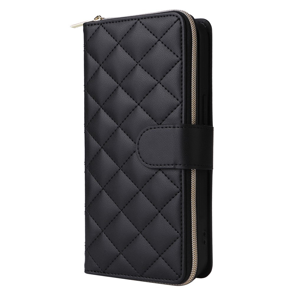 For iPhone 12 mini Zipper Wallet Case Rhombus Leather Handbag Phone Cover