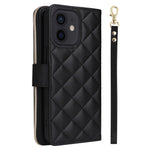 For iPhone 12 mini Zipper Wallet Case Rhombus Leather Handbag Phone Cover