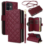 For iPhone 12 mini Zipper Wallet Case Rhombus Leather Handbag Phone Cover