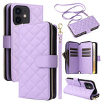 For iPhone 12 mini Zipper Wallet Case Rhombus Leather Handbag Phone Cover