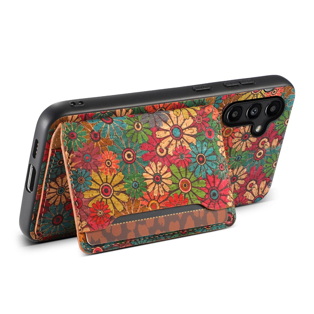 Samsung Galaxy A15 5G Skal Blommönster Korthållare Stativ PU+TPU+PC mobilskal