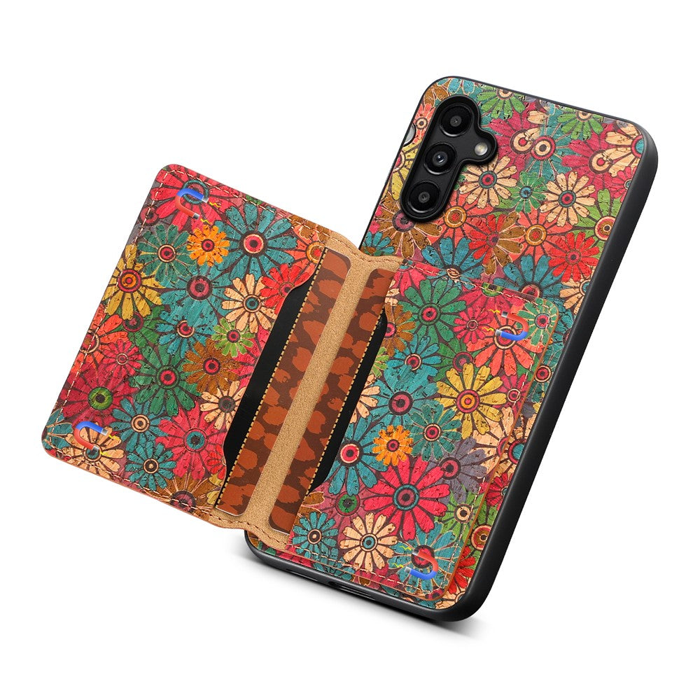 Samsung Galaxy A15 5G Skal Blommönster Korthållare Stativ PU+TPU+PC mobilskal