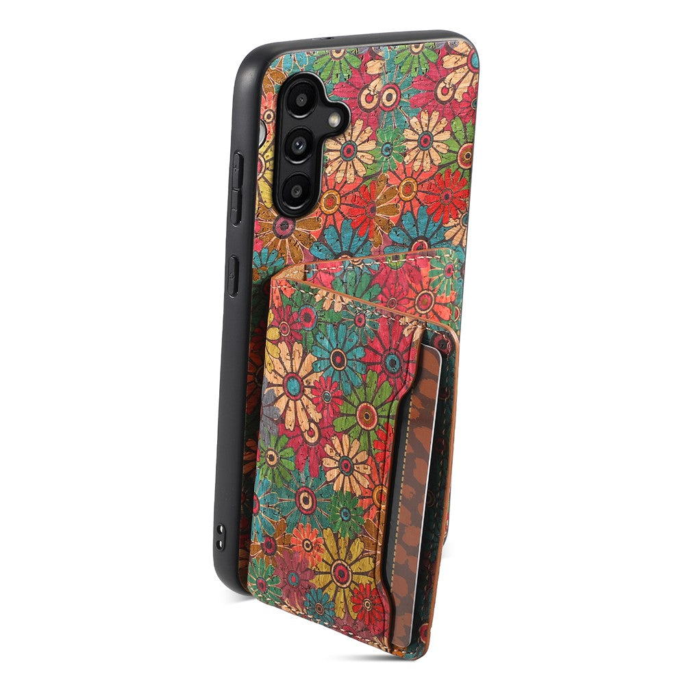 Samsung Galaxy A15 5G Skal Blommönster Korthållare Stativ PU+TPU+PC mobilskal