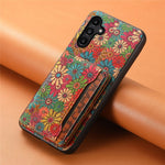 Samsung Galaxy A15 5G Skal Blommönster Korthållare Stativ PU+TPU+PC mobilskal