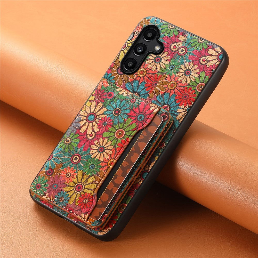 Samsung Galaxy A15 5G Skal Blommönster Korthållare Stativ PU+TPU+PC mobilskal