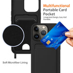 For iPhone 12 Pro Case Card Slot Liquid Silicone Phone Cover with Crossbody Strap