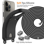 For iPhone 12 Pro Case Card Slot Liquid Silicone Phone Cover with Crossbody Strap
