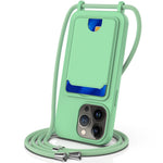 For iPhone 12 Pro Case Card Slot Liquid Silicone Phone Cover with Crossbody Strap