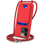 For iPhone 12 Pro Case Card Slot Liquid Silicone Phone Cover with Crossbody Strap