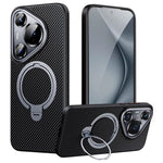 For Huawei Pura 70 Magnetic Case Carbon Fiber Texture PC+TPU Kickstand Phone Cover