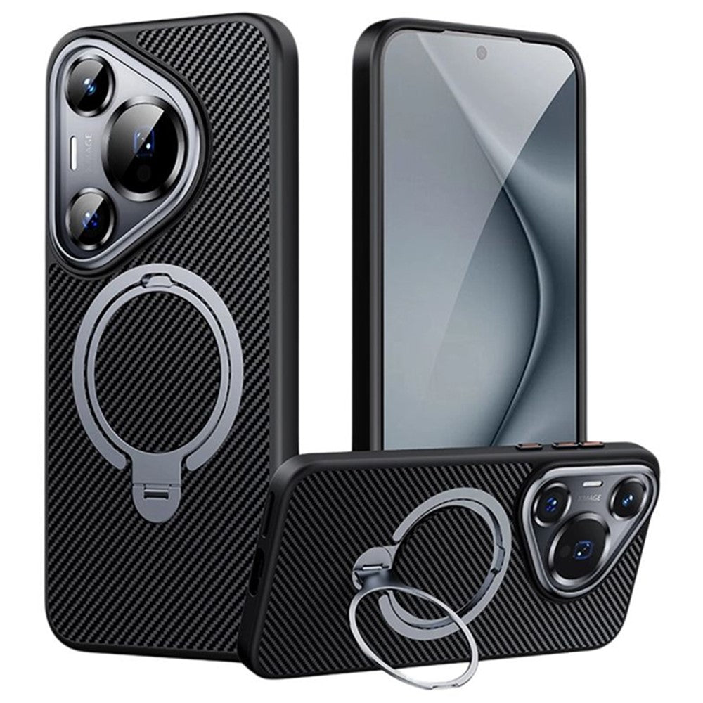 For Huawei Pura 70 Magnetic Case Carbon Fiber Texture PC+TPU Kickstand Phone Cover