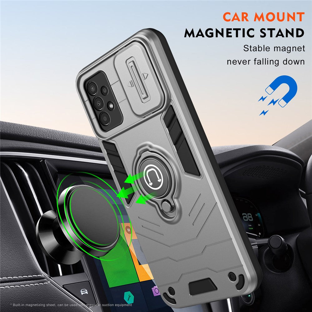 Til Samsung Galaxy A13 4G cover PC+TPU telefoncover med støtteben og skydelinsedæksel