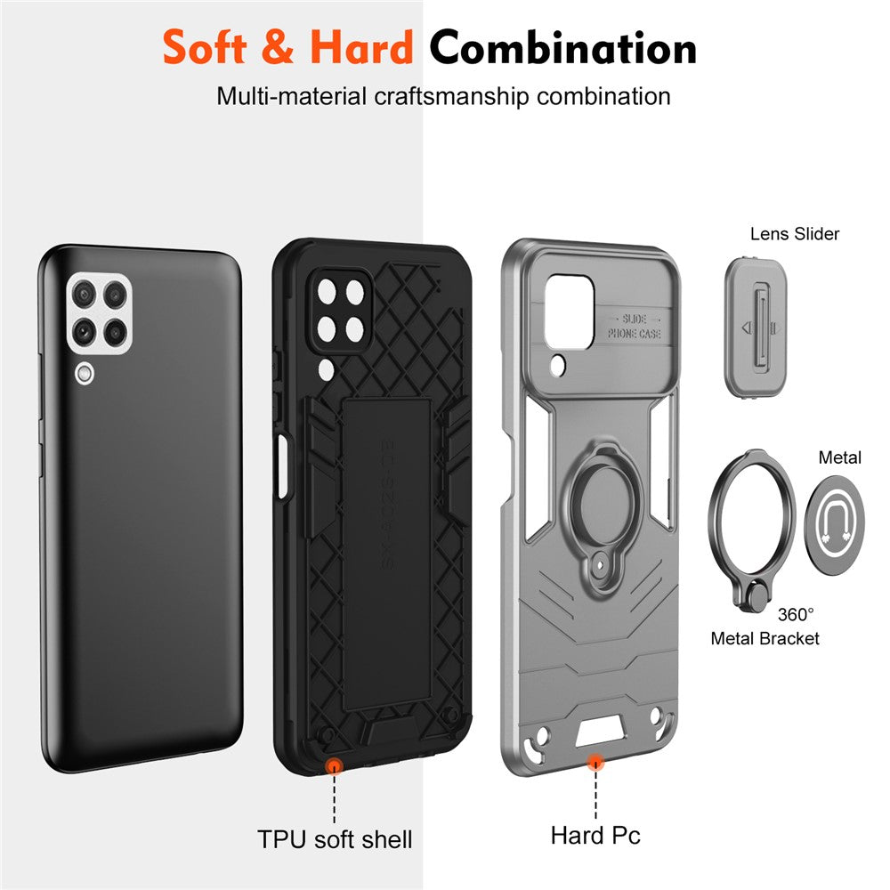 For Samsung Galaxy A22 4G (EU Version) Case PC+TPU Kickstand Cover with Slide Lens Cover