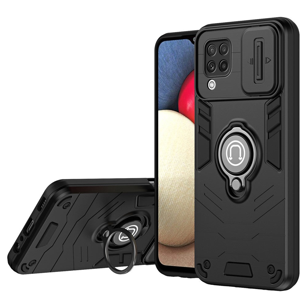 For Samsung Galaxy A22 4G (EU Version) Case PC+TPU Kickstand Cover with Slide Lens Cover