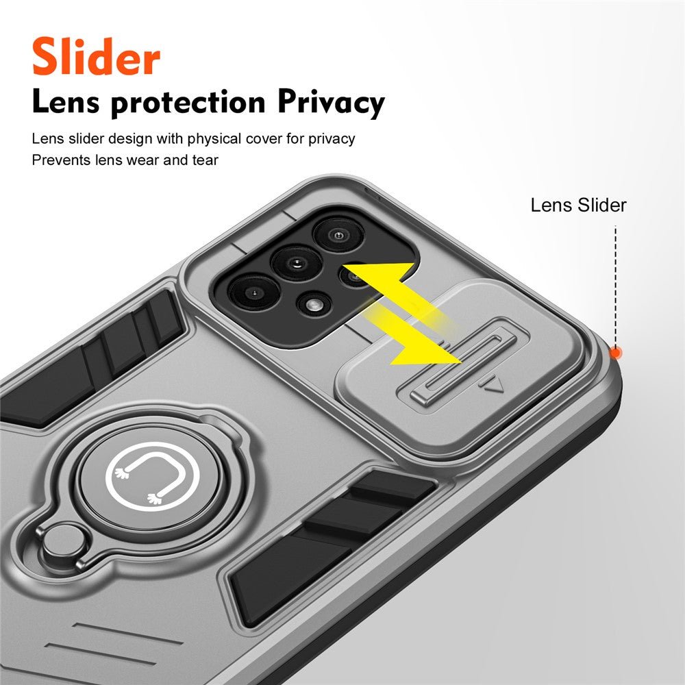 For Samsung Galaxy A23 4G / A23 5G (Global Version) Case PC+TPU Kickstand Lens Lid Phone Cover