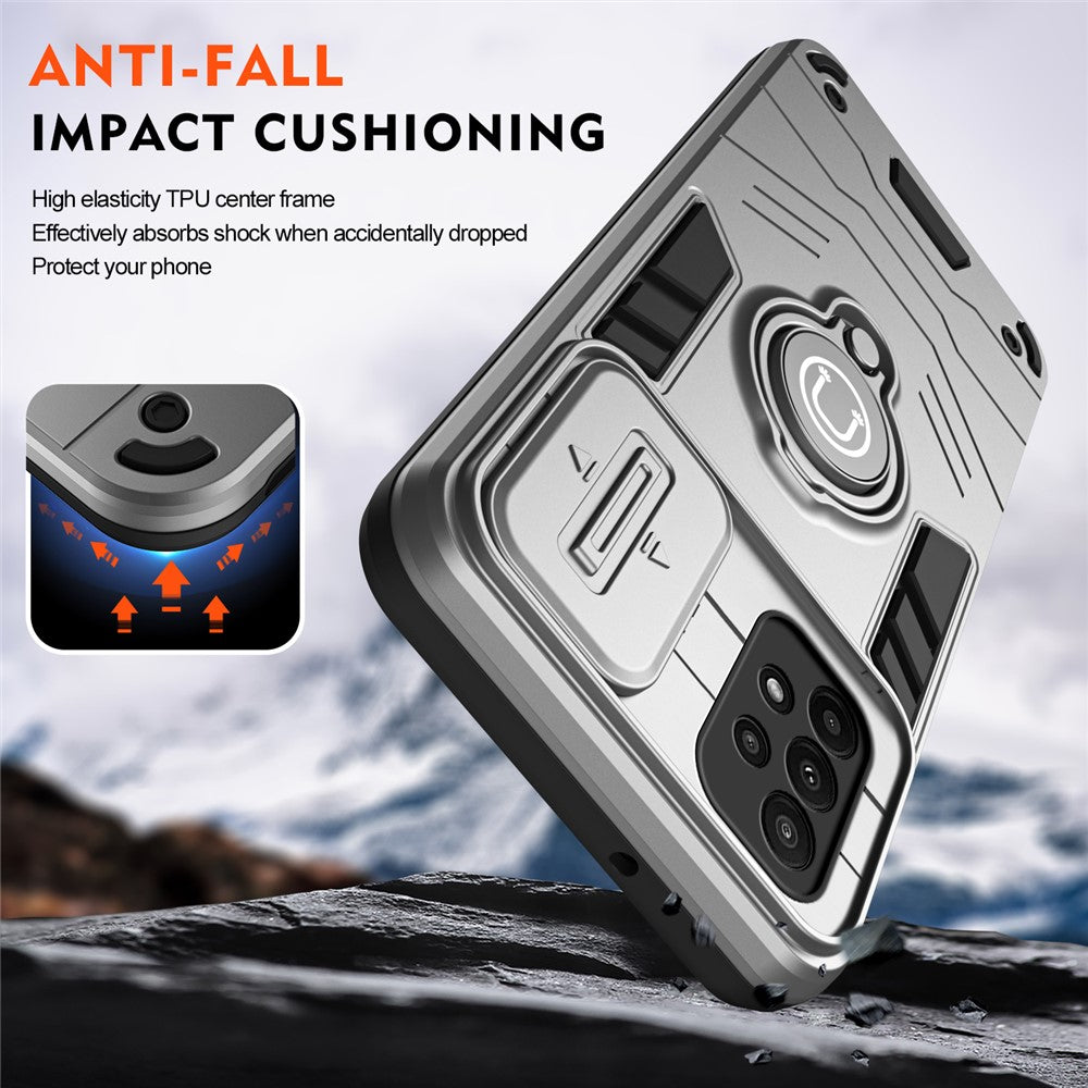 For Samsung Galaxy A23 4G / A23 5G (Global Version) Case PC+TPU Kickstand Lens Lid Phone Cover