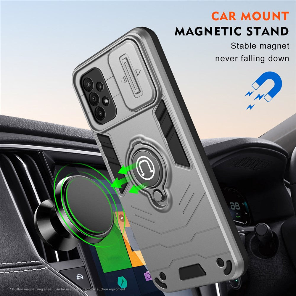For Samsung Galaxy A23 4G / A23 5G (Global Version) Case PC+TPU Kickstand Lens Lid Phone Cover