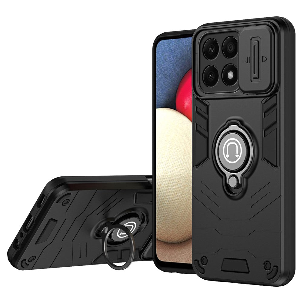 For Honor X8b 4G Case Ring Holder PC+TPU Phone Cover with Slide Lens Window