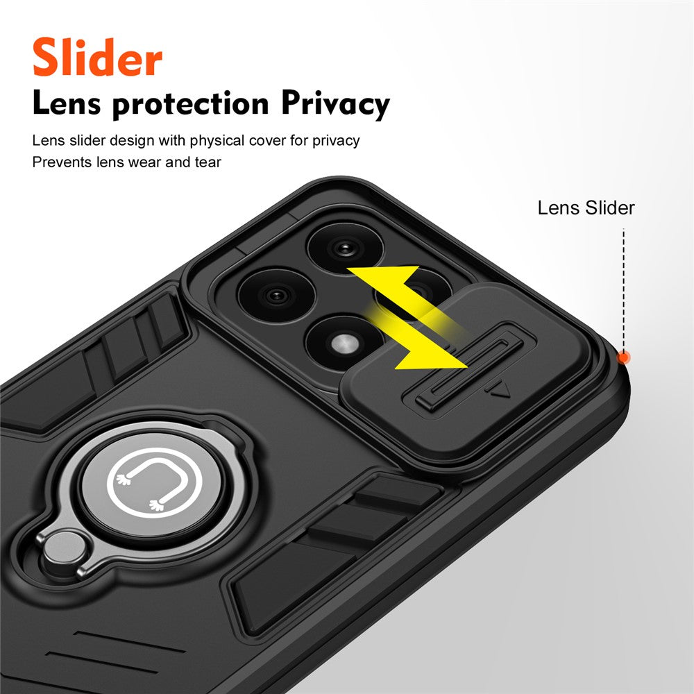 For Honor X8b 4G Case Ring Holder PC+TPU Phone Cover with Slide Lens Window