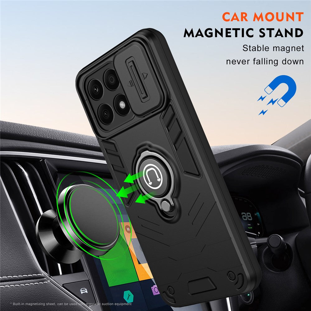 For Honor X8b 4G Case Ring Holder PC+TPU Phone Cover with Slide Lens Window