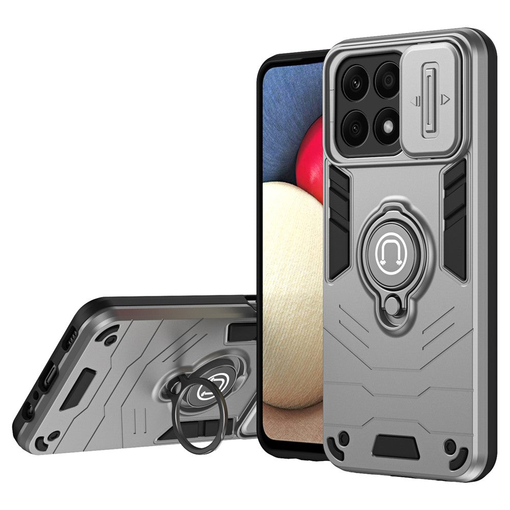 For Honor X8b 4G Case Ring Holder PC+TPU Phone Cover with Slide Lens Window