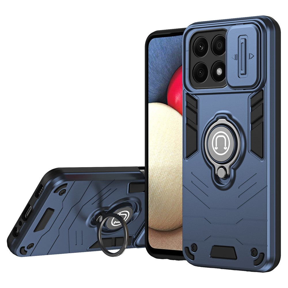 For Honor X8b 4G Case Ring Holder PC+TPU Phone Cover with Slide Lens Window
