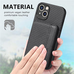For iPhone 14 6.1 inch Anti-fall Carbon Fiber Texture RFID Blocking Phone Case Leather Coated TPU Anti-scratch Magnetic Wallet Cover Kickstand