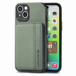For iPhone 14 6.1 inch Anti-fall Carbon Fiber Texture RFID Blocking Phone Case Leather Coated TPU Anti-scratch Magnetic Wallet Cover Kickstand