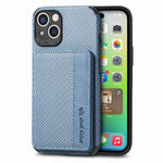 For iPhone 14 6.1 inch Anti-fall Carbon Fiber Texture RFID Blocking Phone Case Leather Coated TPU Anti-scratch Magnetic Wallet Cover Kickstand
