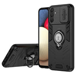 For Samsung Galaxy M54 5G / F54 5G Case Ring Kickstand PC+TPU Phone Cover with Slide Lens Guard